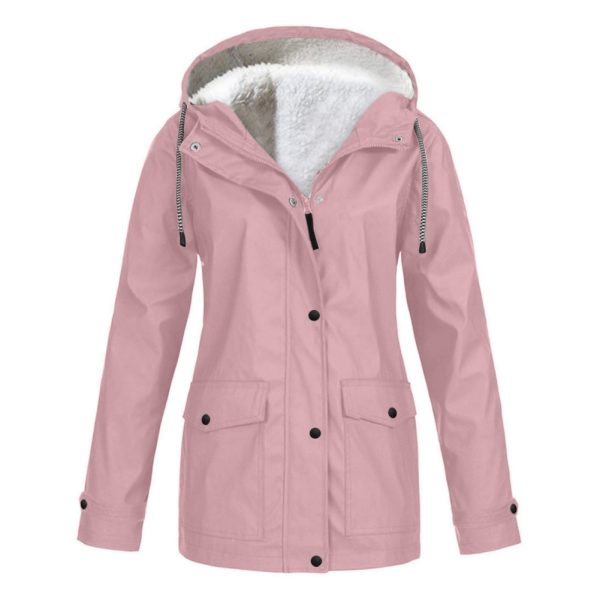 Women's Thick Coat Fashion Autumn Winter Plus Velvet Outdoor Jacket Windproof Waterproof Mountaineering Hooded Overoat