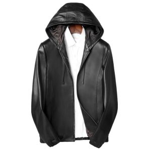 Sheepskin Leather Jackets Men's Spring And Autumn New Leather Motorcycle Sheepskin Hoodie Handsome Short Jacket Coats