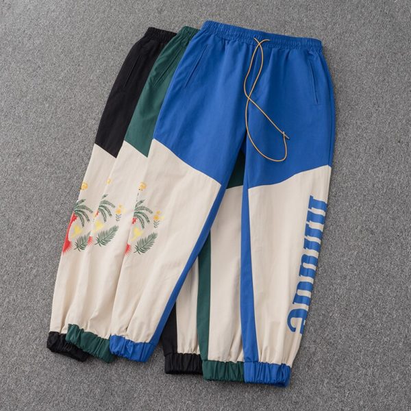 Trousers Splicing Fabric Apricot Drawstring Men Woven Arrival Women Letter Pants Green Blue Black