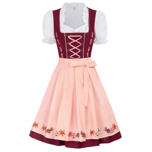 Jasambac Women 3pcs Set Tops+ Dress+Apron German Bavarian Oktoberfest Dress Festival Performance Costumes