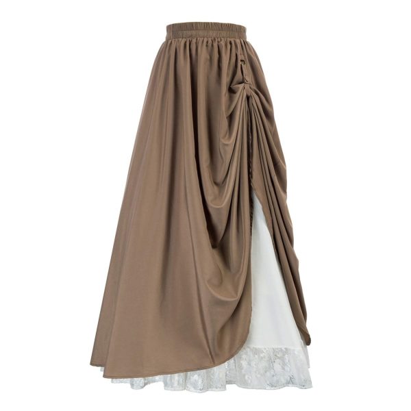 Elegant High-waisted Skirts Women Retro Medieval Elastic Lace High Waist Boho Maxi Skirt Casual Drawstring A Line Long Skirt